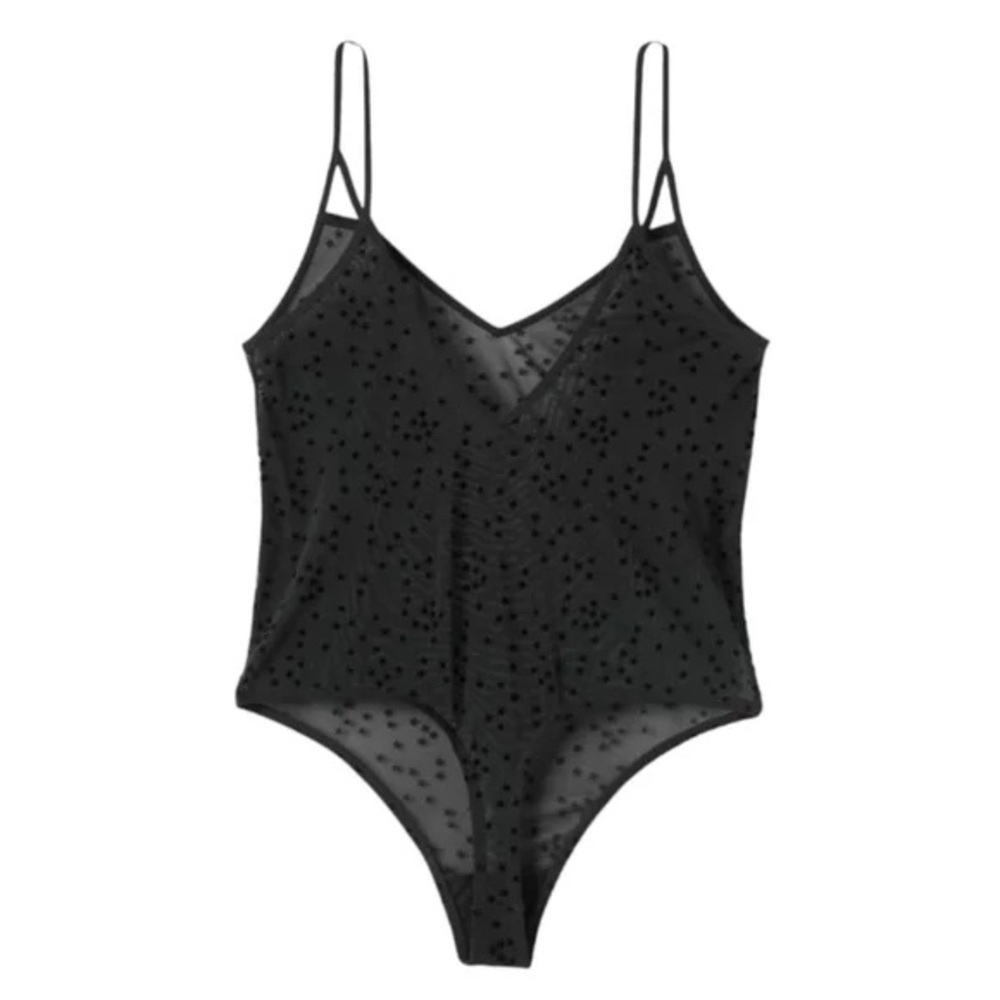 Star Black Sheer Bodysuit with Floral Pattern